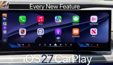 Apple TV app streaming video on a CarPlay screen while parked.