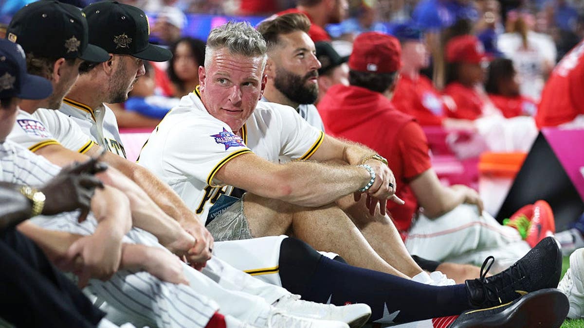 Pat McAfee looks on during the Home Run Derby at Citizens Bank Park.