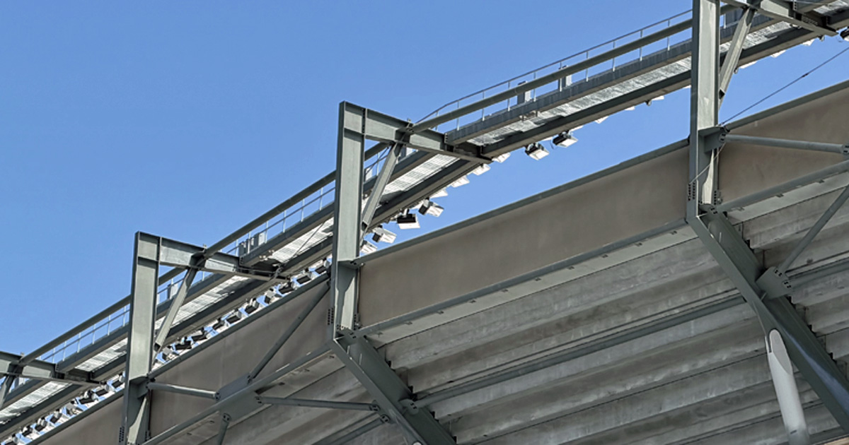 New lights are seen at the top of the west side of Beaver Stadium on July 1, 2026. (Pickel/BWI)