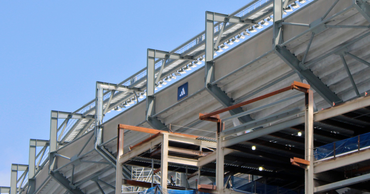 An adidas sign now sits high up in the middle of the upper west side concourse at Beaver Stadium. (Pickel/BWI)