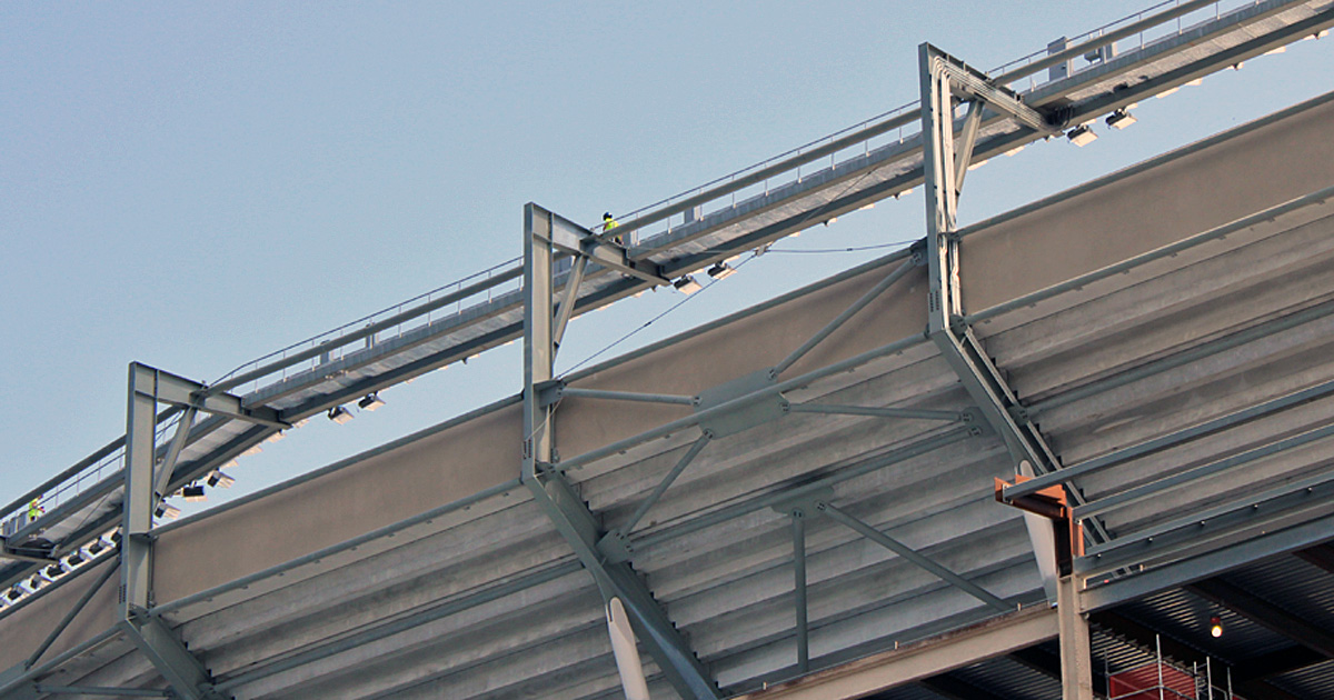 New lights on the upper west concourse at Beaver Stadium sit above new permanent seating. (Pickel/BWI)