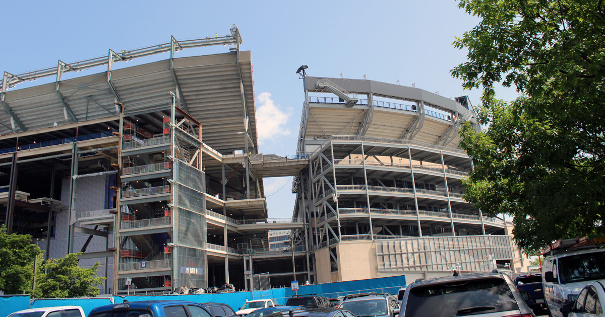 A look at how high the new upper west concourse is at Beaver Stadium compared to the south end zone. (Pickel/BWI)
