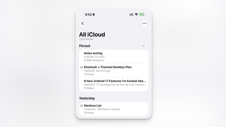 Pinning important notes on the Apple Notes app.