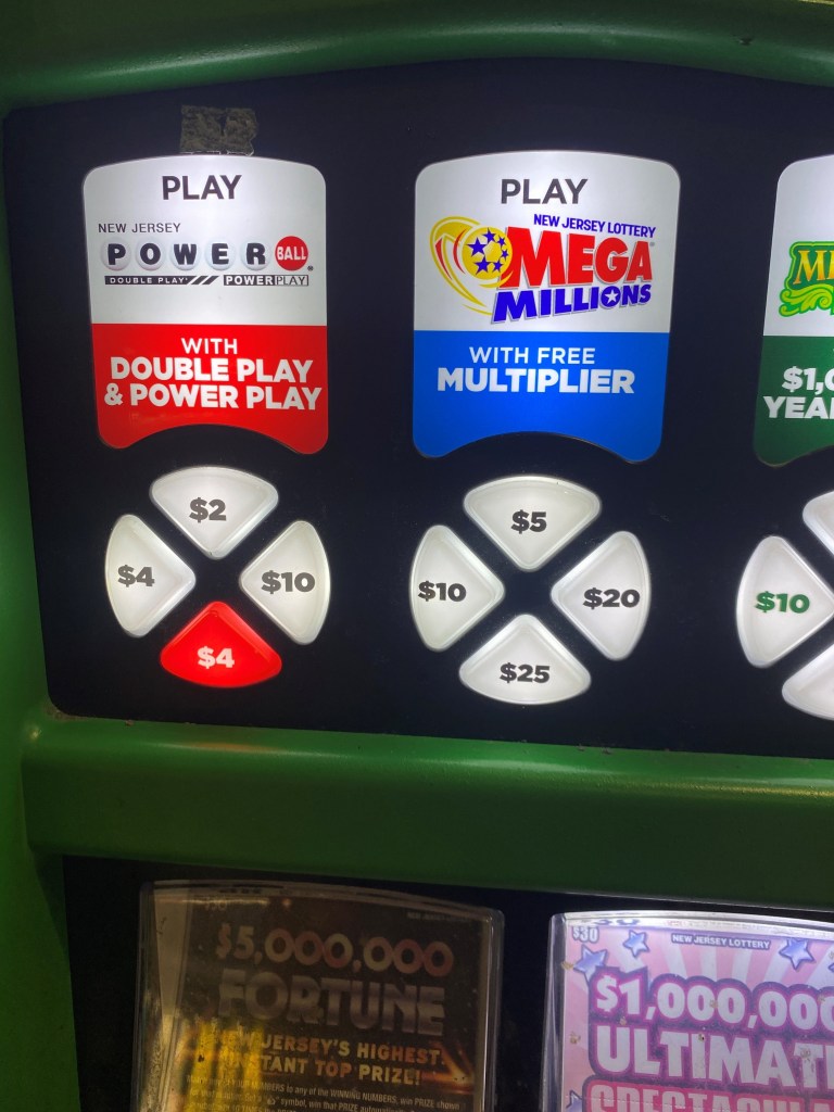 Mega Millions and Powerball lottery tickets for sale in a vending machine in Bloomfield, NJ.