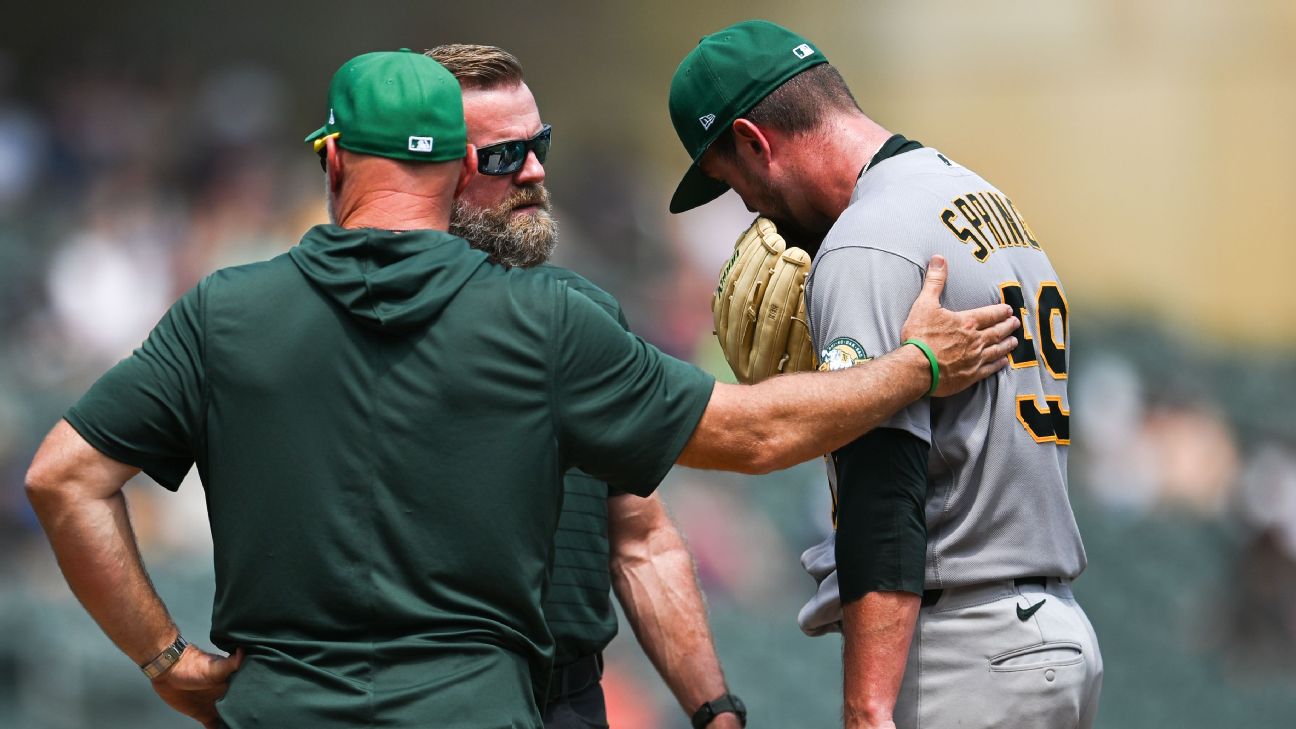 A's lefty Springs exits against Twins with hip discomfort