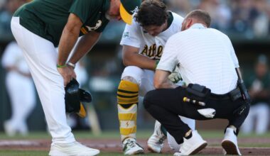 Athletics' Nick Kurtz exits with bruised forearm after HBP
