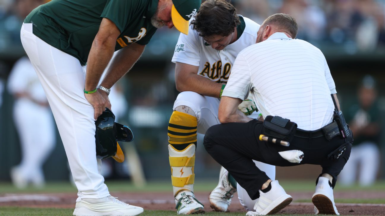 Athletics' Nick Kurtz exits with bruised forearm after HBP