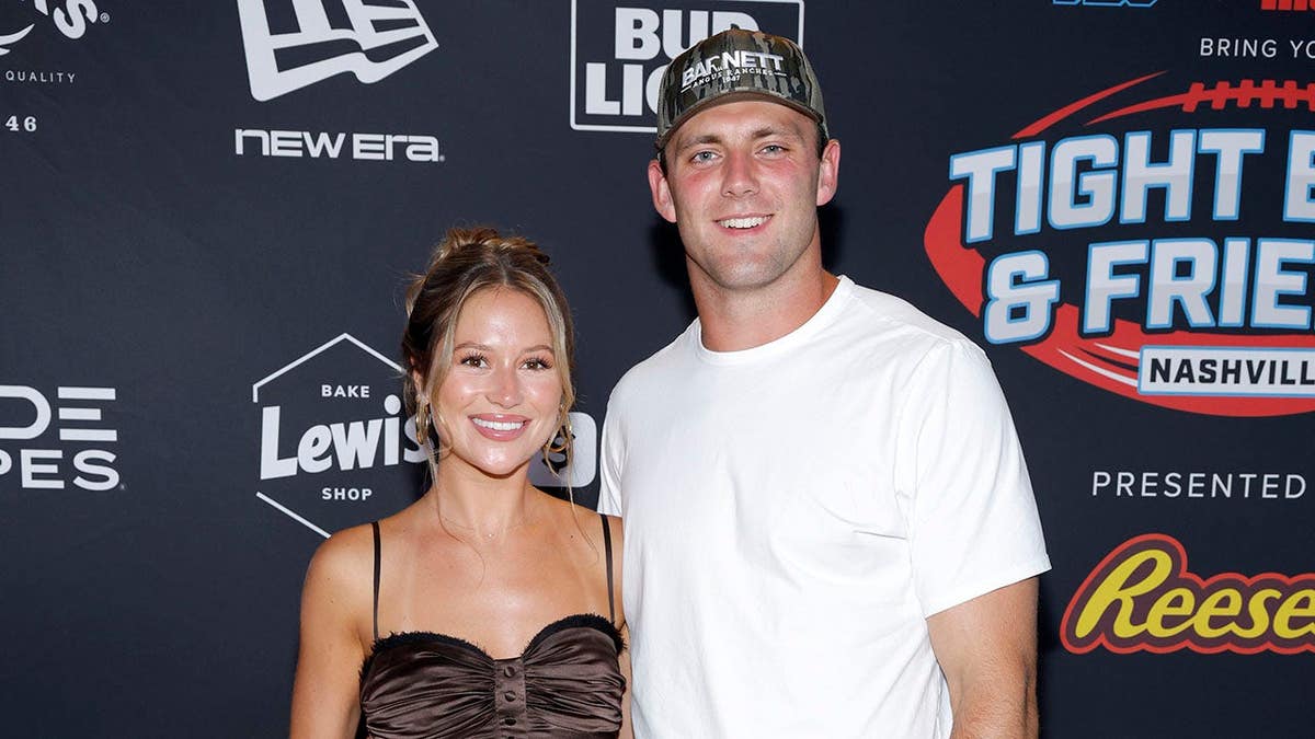Cameron Rose Newell and Brock Bowers at Sports Illustrated Tight End University event in Nashville.