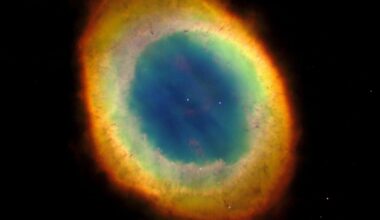 The Ring Nebula, another dying star's cast-off shell, lit from within by the hot white dwarf now forming at its center. Credit: NASA/ESA / Wikimedia Commons (public domain).
