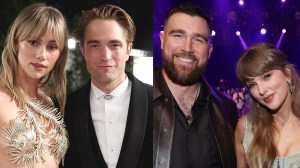 LOS ANGELES, CALIFORNIA - MARCH 15: (L-R) Suki Waterhouse and Robert Pattinson attend the 2026 Vanity Fair Oscar Party Hosted By Mark Guiducci at Los Angeles County Museum of Art on March 15, 2026 in Los Angeles, California; LOS ANGELES, CALIFORNIA - MARCH 26: (FOR EDITORIAL USE ONLY) (L-R) Travis Kelce and Taylor Swift attend the 2026 iHeartRadio Music Awards at Dolby Theatre on March 26, 2026 in Los Angeles, California.