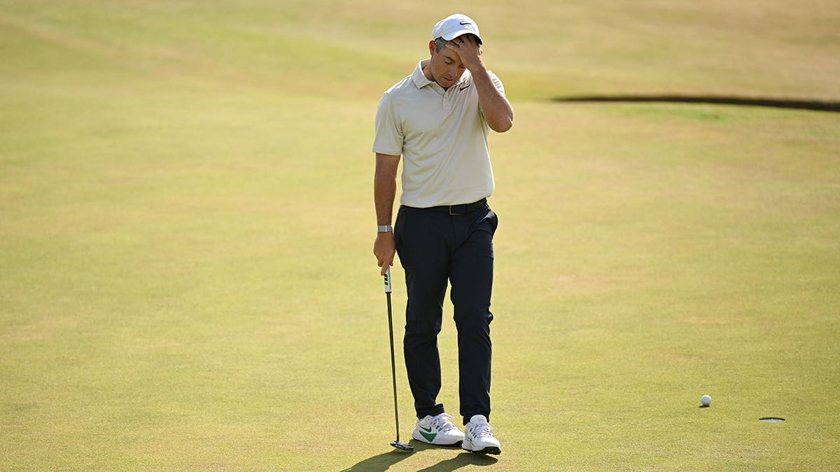 Rory McIlroy reacts on the eighth green at Royal Birkdale.