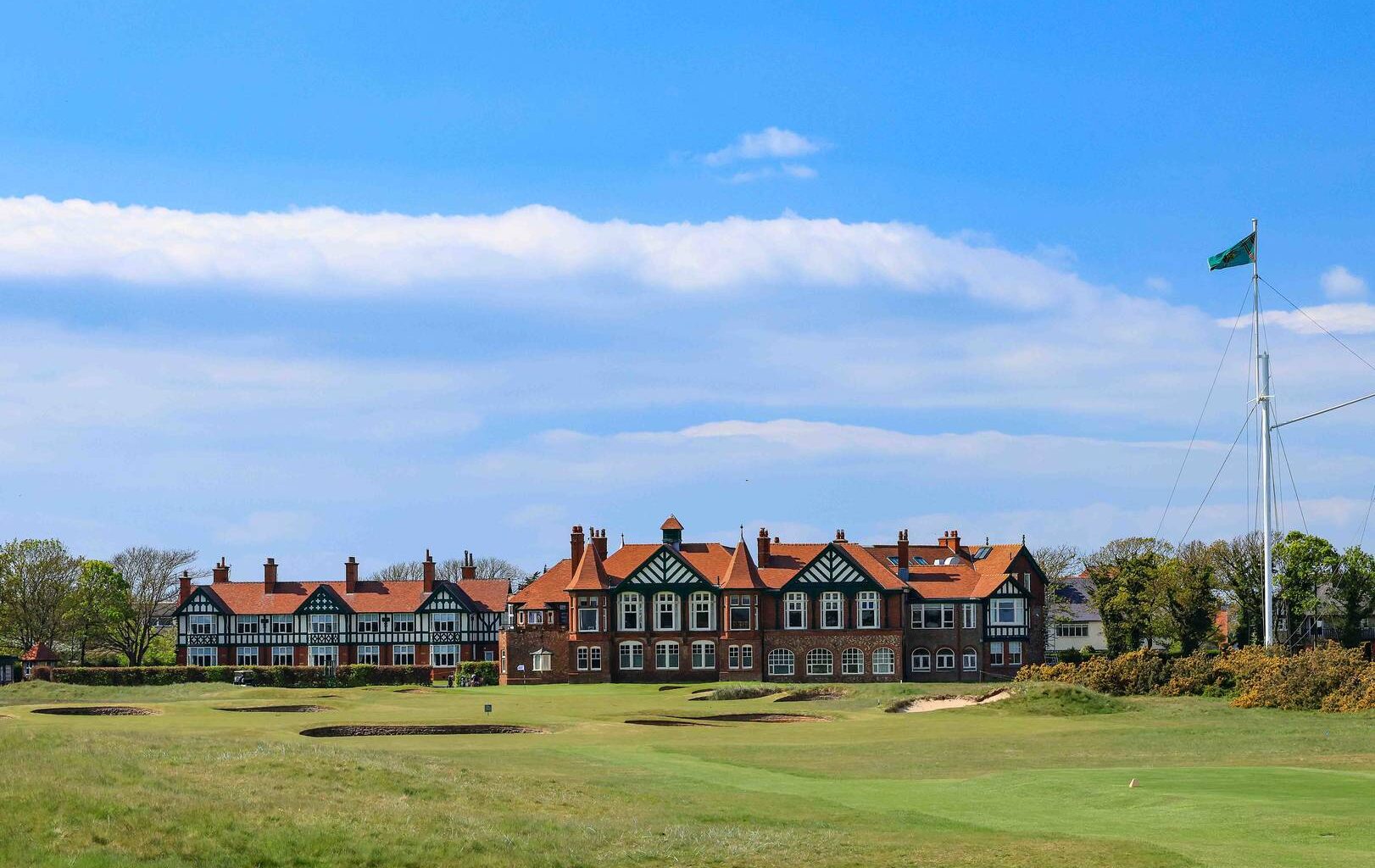 The clubhouse at Royal Lytham & St Annes Golf Club ahead of the 2026 AIG Women