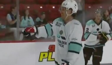 Ryan Leonard scores goal, shares funny moment with Gabe Perreault at Shoulder Check Showcase