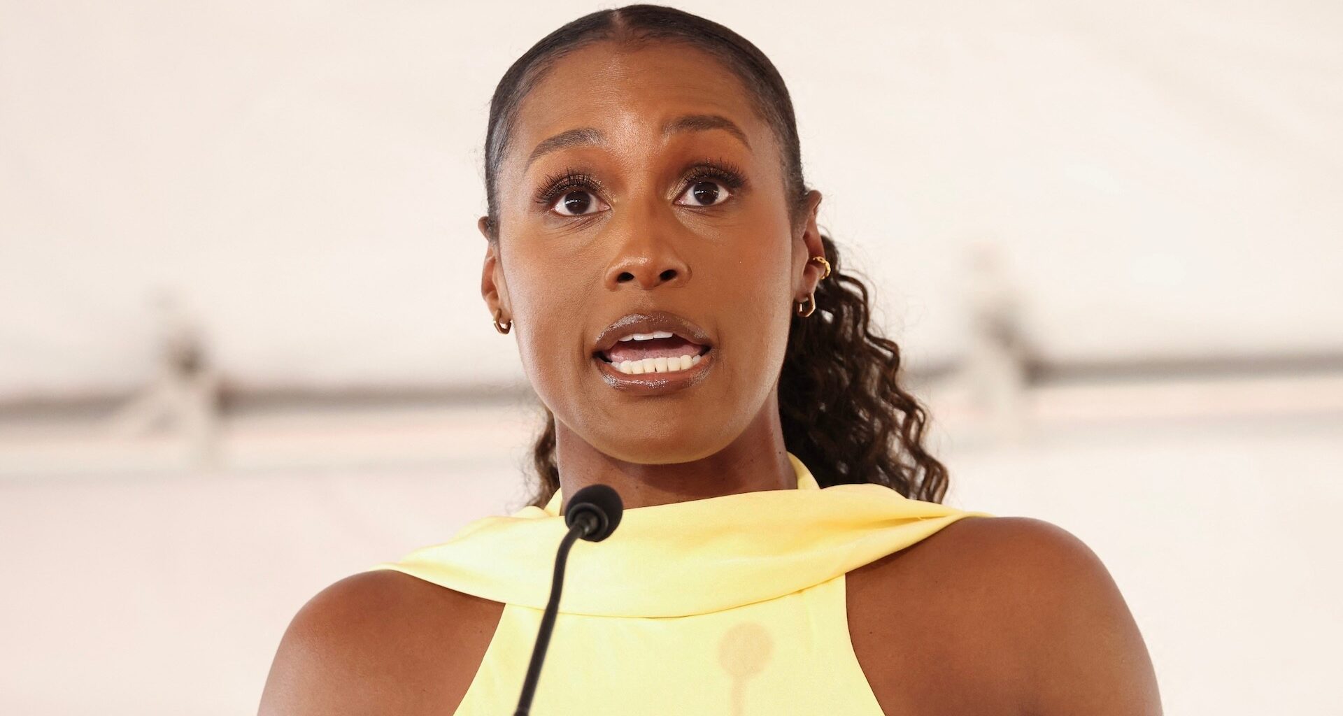 US actress Issa Rae speaks during US singer and actress Brandy's Walk of Fame star ceremony in Hollywood on March 30, 2026.