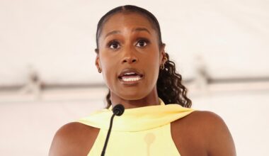 US actress Issa Rae speaks during US singer and actress Brandy's Walk of Fame star ceremony in Hollywood on March 30, 2026.