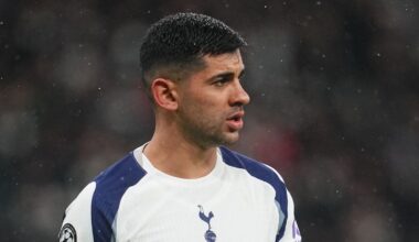 Cristian Romero of Tottenham Hotspur looks on during the game against Eintracht Frankfurt