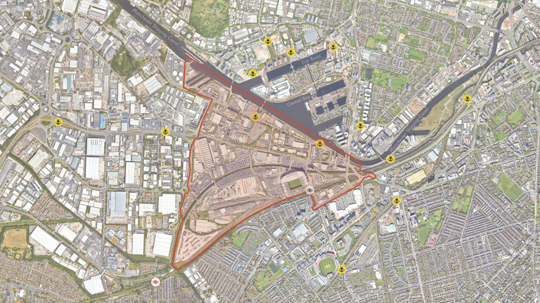 The area which is being redeveloped for Trafford Wharfside