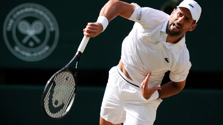 Novak Djokovic in action against Jannik Sinner