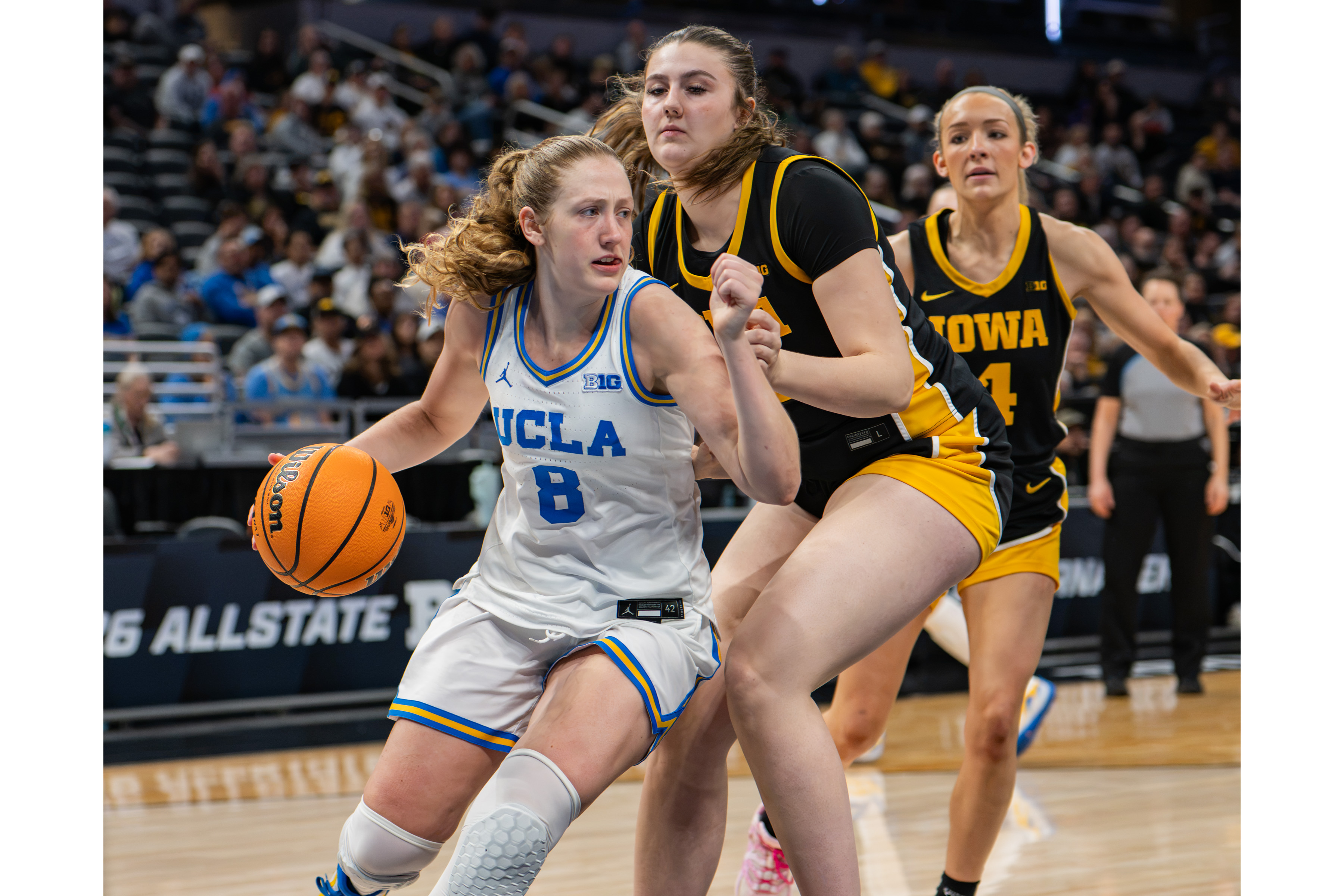 Former Bruin guard Gianna Kneepkens dribbles. Kneepkens was selected in the first round of the 2026 WNBA Draft by the Connecticut Sun. (Brianna Carlson/Daily Bruin staff)