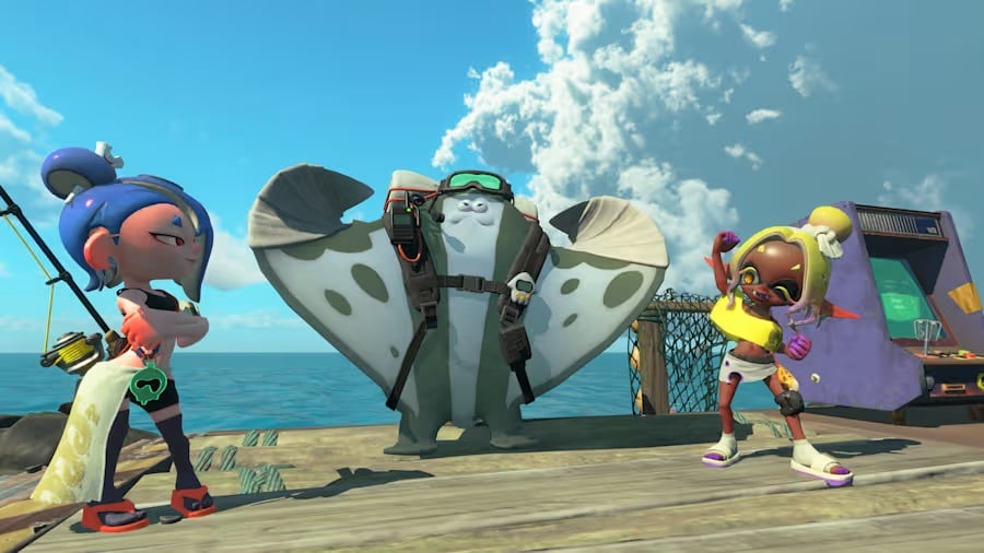 Shiver, Frye, and Big Man pose in Splatoon Raiders.