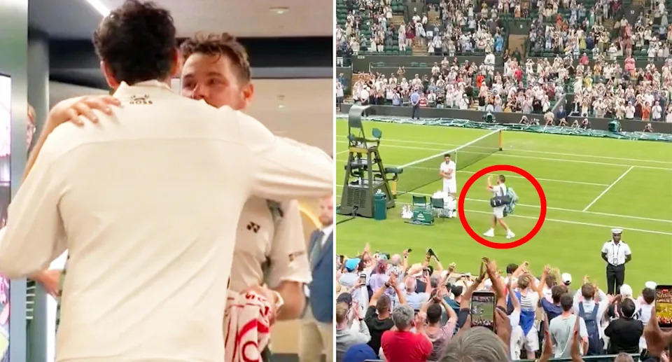 Stan Wawrinka and Matteo Berrettini after their match at Wimbledon.