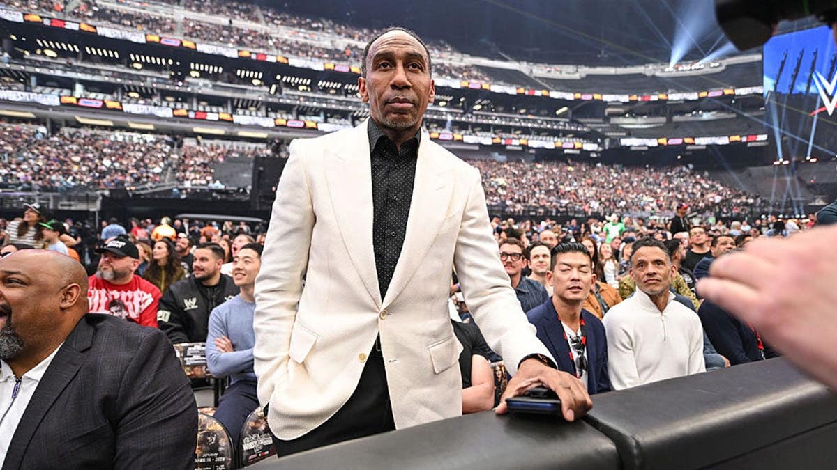 Stephen A. Smith standing at Allegiant Stadium during WrestleMania 42 Night 1