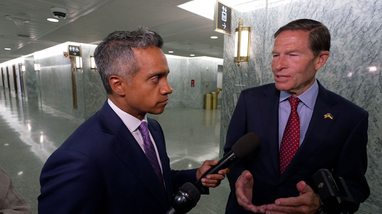 Sen. Richard Blumenthal, right, speaks with CNN's Manu Raju on Tuesday, July 14.