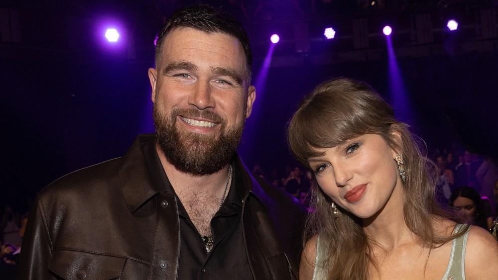 Travis Kelce in Tom Ford and Taylor Swift in Wiederhoeft at the 2026 iHeartRadio Music Awards on March 26 in Los Angeles.
