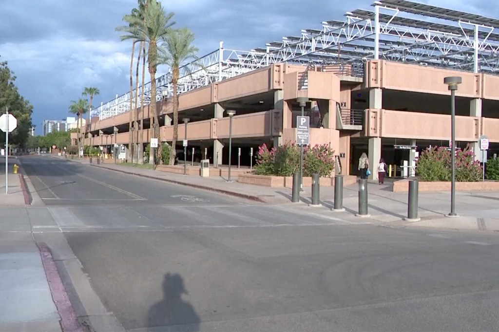 Arizona State University parking garage where a woman was injured by a delivery robot.
