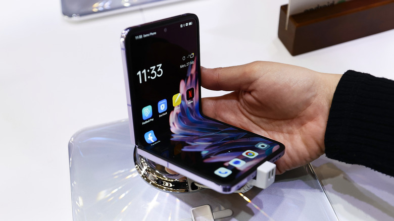 Vertical folding phone on display.
