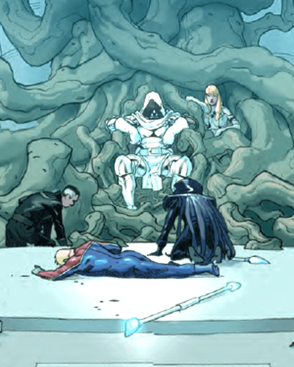 Doctor Doom sitting on a throne coming from a tree.