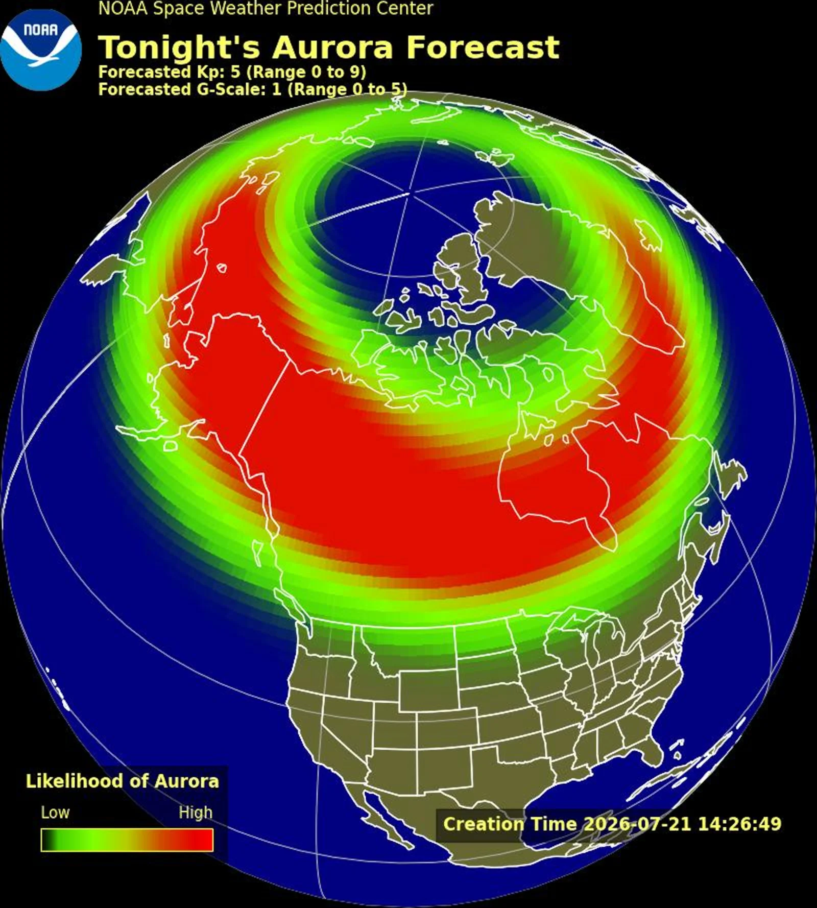 Aurora - tonights static viewline forecast - NOAA SWPC