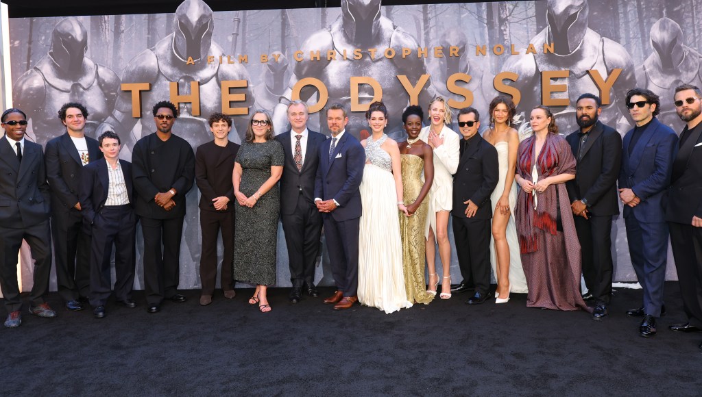 Travis Scott, Benny Safdie, Elliot Page, Corey Hawkins, Tom Holland, Emma Thomas, Christopher Nolan, Matt Damon, Anne Hathaway, Lupita Nyong'o, Charlize Theron, John Leguizamo, Zendaya, Samantha Morton, Himesh Patel, Jon Bernthal and Logan Marshall-Green at the New York premiere of "The Odyssey"