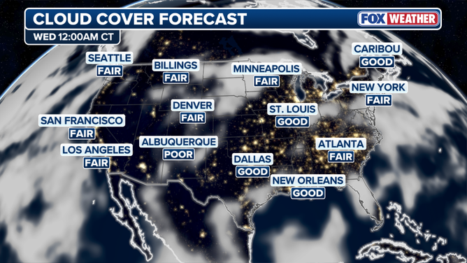 Cloud coverage throughout the U.S. Tuesday evening.