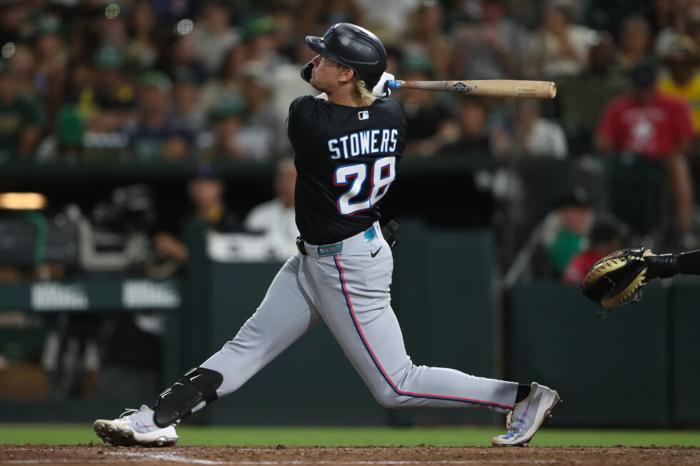 Stowers hits 2 of the Marlins' 5 HRs in a 12-5 win over the A's