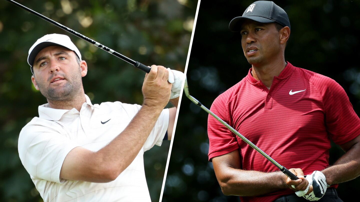 Scottie Scheffler circling Tiger Woods on career money list