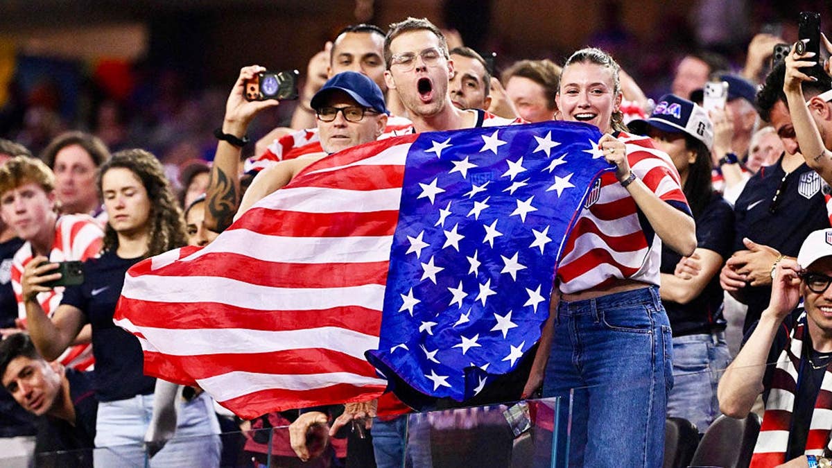 United States fans cheering in stands at Los Angeles Stadium in Inglewood