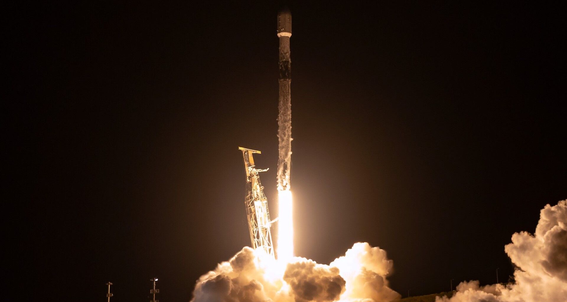 a rocket launches at night