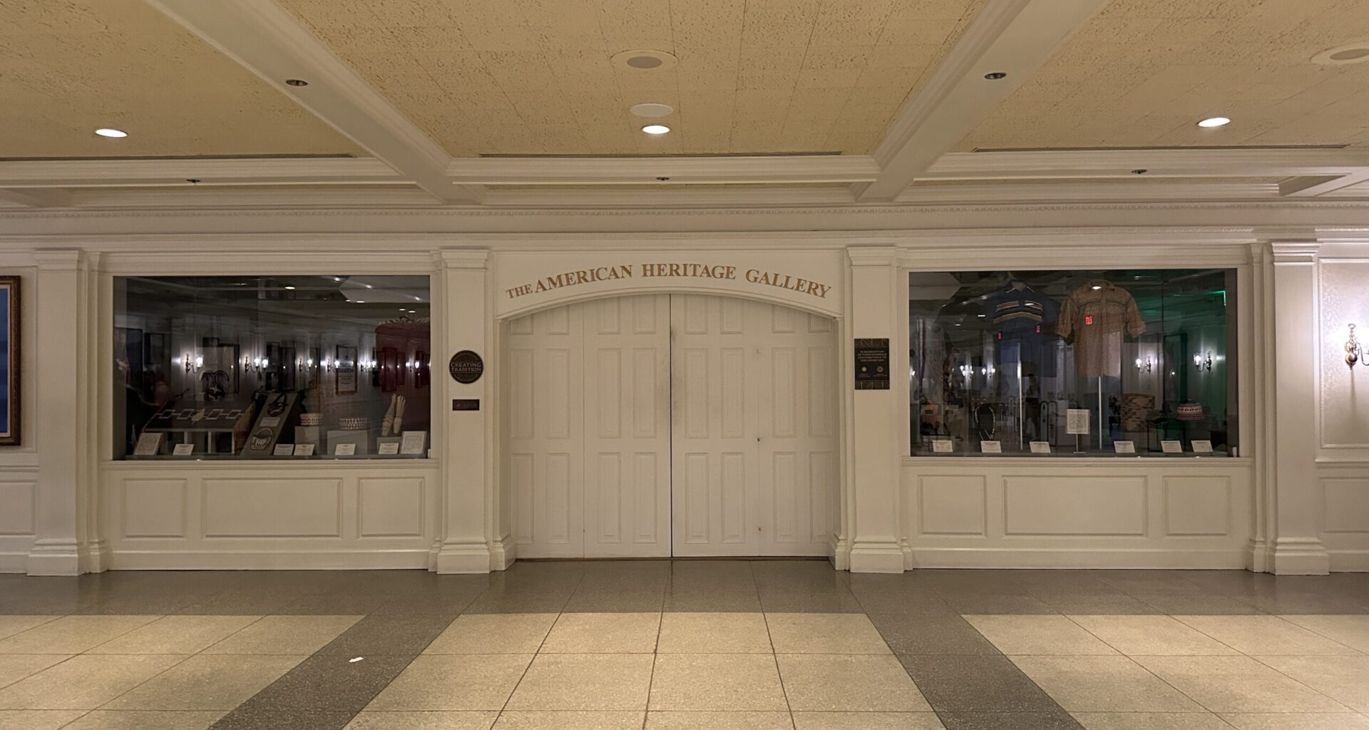 The American Heritage Gallery, an  exhibition celebrating American Indian art at this museum inside the American Adventure Pavilion, is currently closed as the space is without electricity.