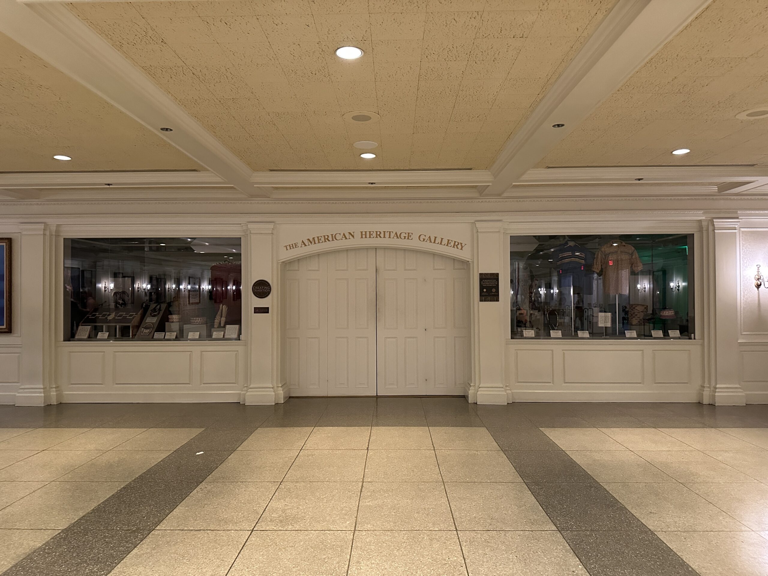 The American Heritage Gallery, an exhibition celebrating American Indian art at this museum inside the American Adventure Pavilion, is currently closed as the space is without electricity.