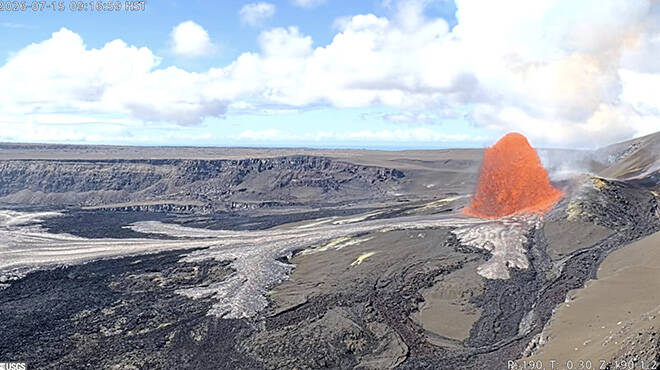 COURTESY USGS
This screenshot of a U.S. Geological Survey webcam shows lava fountaining today from Kilauea volcanos episode 51 of the ongoing eruption that began on Dec. 23, 2024.