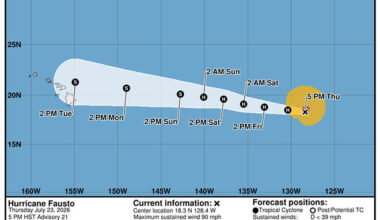 Hurricane Fausto strengthens as it moves toward Central Pacific