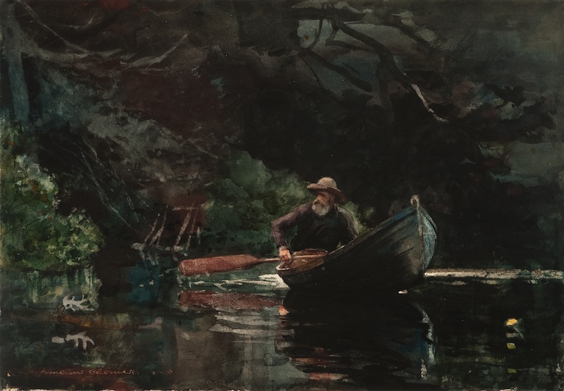 Winslow Homer (United States, 1836–1910), The Guide, 1889, watercolor on ivory wove paper, 13 3/4 x 19 1/2 inches. Portland Museum of Art, Maine. Bequest of Charles Shipman Payson, 1988.55.8. Image courtesy Meyersphoto.com