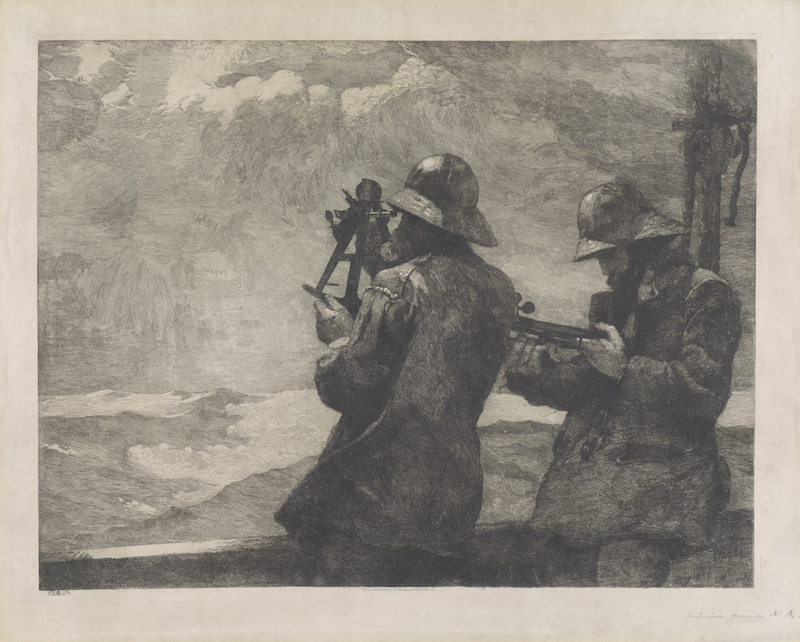Winslow Homer (United States, 1836–1910), Eight Bells, 1887, etching and drypoint with scraping, stopping out, burnishing, and selective wiping in black ink on parchment, image: 18 3/4 x 24 1/4 inches; sheet: 23 1/2 x 29 1/2 inches. Portland Museum of Art, Maine. Museum purchase with support from the Peggy and Harold Osher Acquisition Fund and partial gift of Mr. and Mrs. Vaughan W. Pratt, 2014.3. Image courtesy Pillar Digital Imaging