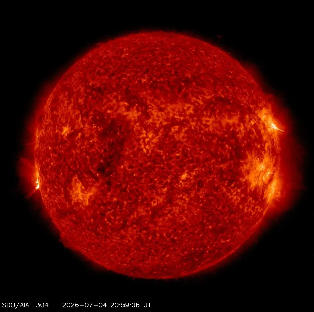 x1.3 solar flare july 4 2026 aia 304 2059 utc bg