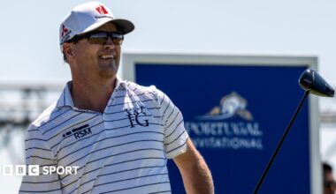 Zach Johnson hits a driver at The Els Club