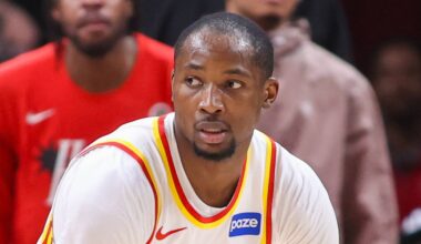 Atlanta Hawks forward Jonathan Kuminga (0) during the 2026 NBA Playoffs at State Farm Arena on April 23, 2026