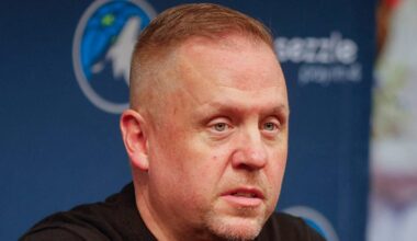 Sep 29, 2025; Minneapolis, MN, USA; Minnesota Timberwolves president of basketball operations Tim Connelly speaks to the media during media day at Target Center. Mandatory Credit: Bruce Kluckhohn-Imagn Images