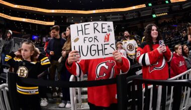 A young fan holds a sign prior to a game between the Boston Bruins and New Jersey Devils at TD Garden. Mandatory Credit: Bob DeChiara-Imagn Images
