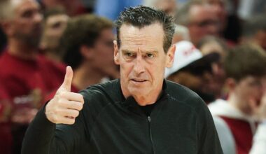 May 23, 2026; Cleveland, Ohio, USA; Cleveland Cavaliers head coach Kenny Atkinson reacts in the second quarter against the New York Knicks during game three of the eastern conference finals for the 2026 NBA playoffs at Rocket Arena. Mandatory Credit: Scott Galvin-Imagn Images